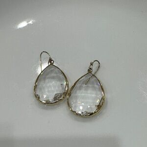 Anthropologie Clear Teardrop Crystal Drop Earrings with Gold Trim
